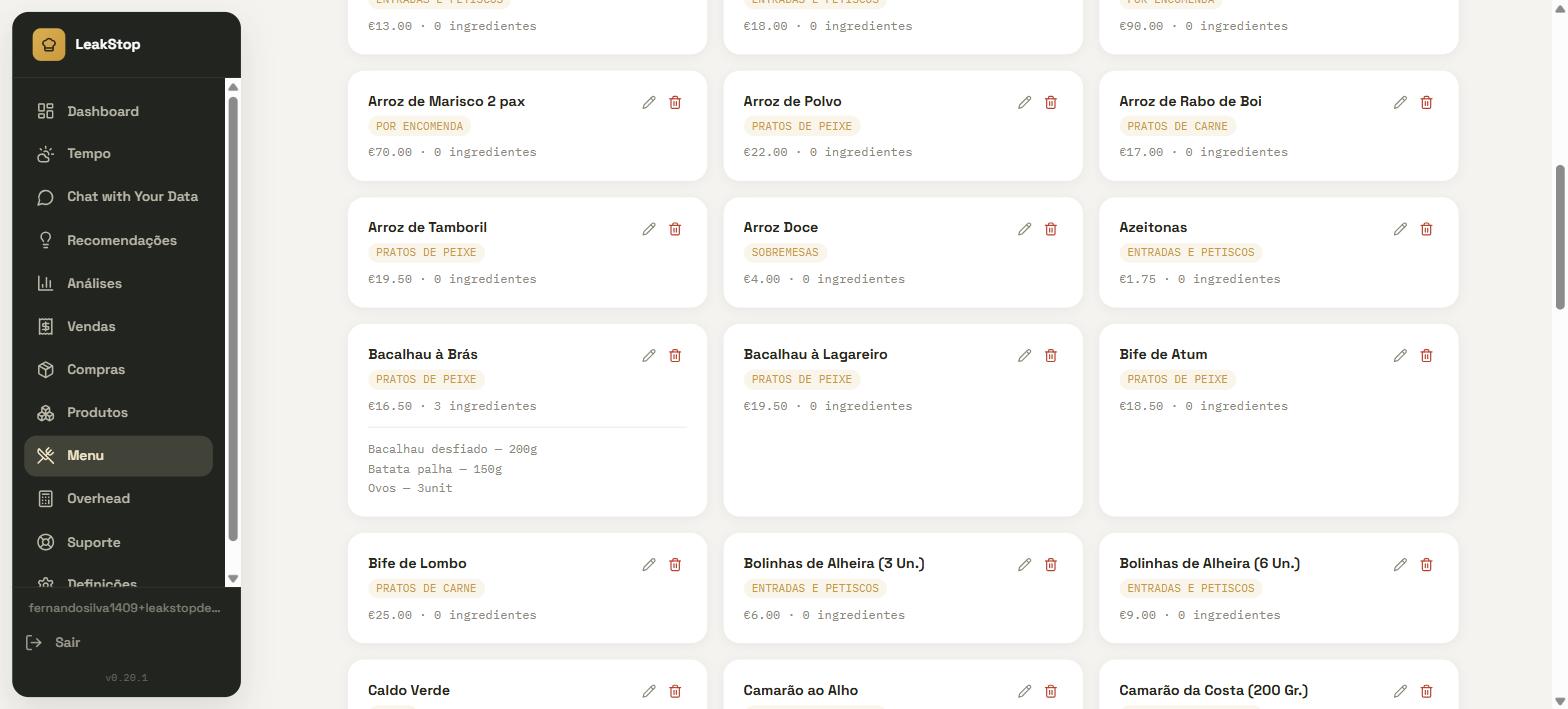 Menu com custo real